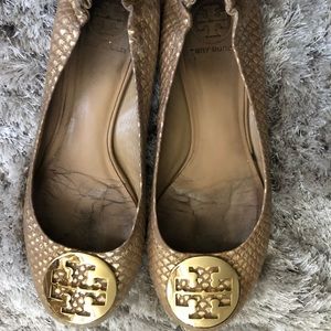 Tory Burch gold snakeskin flats